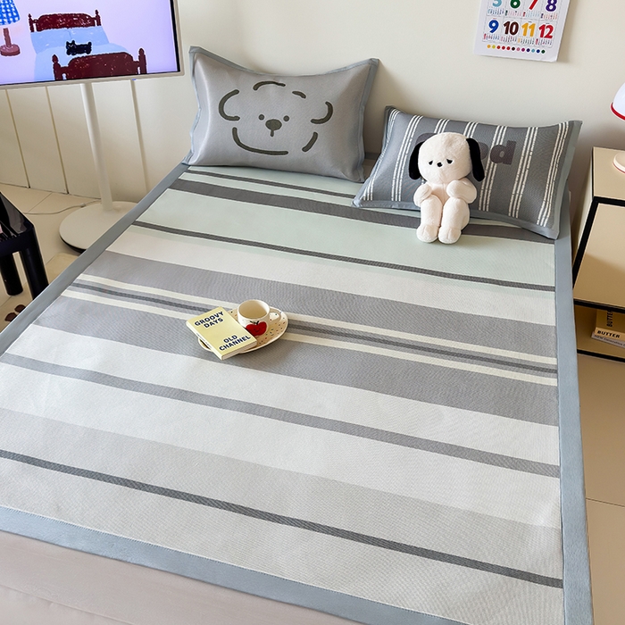 91家纺网 家纺一手货源 找家纺 安哆啦家纺 2025新款A类印花冰藤凉席简约条格系列凉席席子 简约灰条-床席款