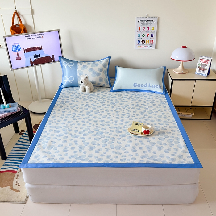 91家纺网 家纺一手货源 找家纺 安哆啦家纺 2025新款A类印花冰藤凉席简约条格系列凉席席子 蓝色豹纹-床席款