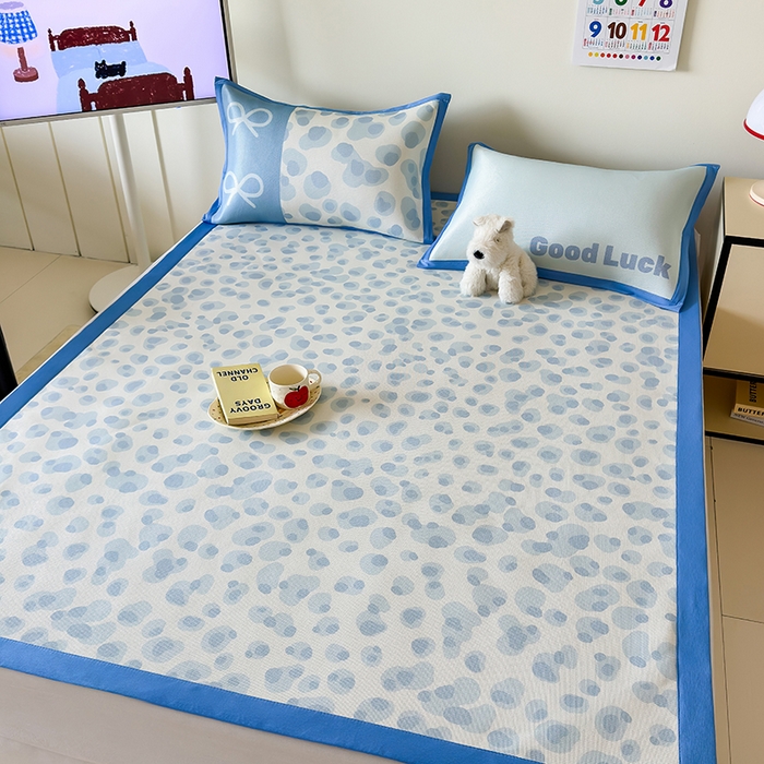 91家纺网 家纺一手货源 找家纺 安哆啦家纺 2025新款A类印花冰藤凉席简约条格系列凉席席子 蓝色豹纹-床席款