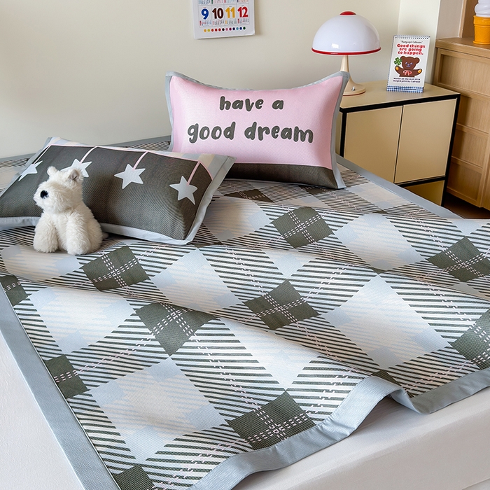 91家纺网 家纺一手货源 找家纺 安哆啦家纺 2025新款A类印花冰藤凉席简约条格系列凉席席子 马赛克-床席款