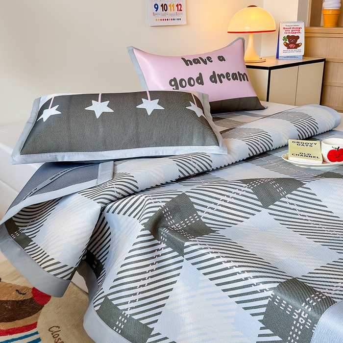 91家纺网 家纺一手货源 找家纺 安哆啦家纺 2025新款A类印花冰藤凉席简约条格系列凉席席子 马赛克-床席款