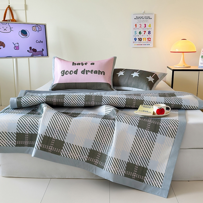 91家纺网 家纺一手货源 找家纺 安哆啦家纺 2025新款A类印花冰藤凉席简约条格系列凉席席子 马赛克-床席款