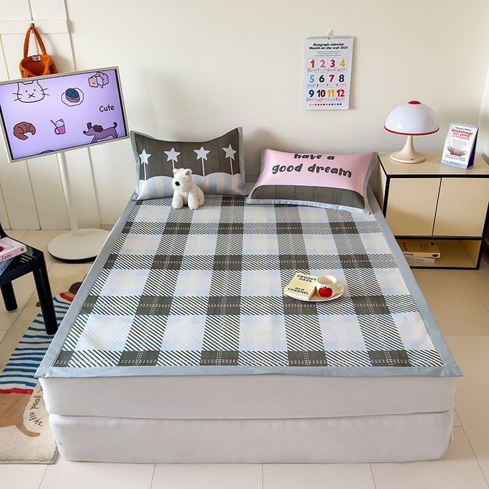 91家纺网 家纺一手货源 找家纺 安哆啦家纺 2025新款A类印花冰藤凉席简约条格系列凉席席子 马赛克-床席款