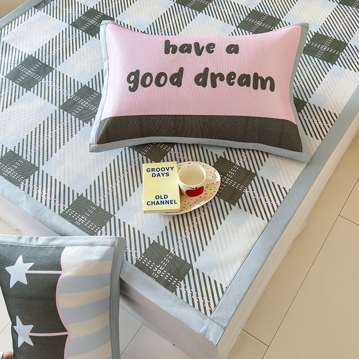 91家纺网 家纺一手货源 找家纺 安哆啦家纺 2025新款A类印花冰藤凉席简约条格系列凉席席子 马赛克-床席款