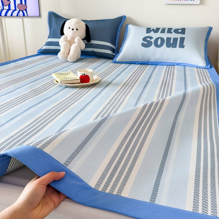 91家纺网 家纺一手货源 找家纺 安哆啦家纺 2025新款A类印花冰藤凉席简约条格系列凉席席子 腔调-床席款