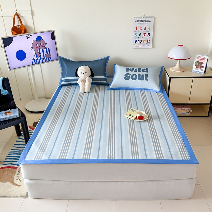 91家纺网 家纺一手货源 找家纺 安哆啦家纺 2025新款A类印花冰藤凉席简约条格系列凉席席子 腔调-床席款