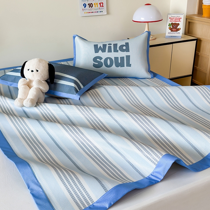 91家纺网 家纺一手货源 找家纺 安哆啦家纺 2025新款A类印花冰藤凉席简约条格系列凉席席子 腔调-床席款