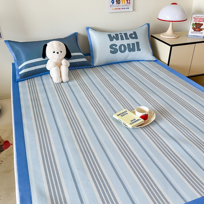 91家纺网 家纺一手货源 找家纺 安哆啦家纺 2025新款A类印花冰藤凉席简约条格系列凉席席子 腔调-床席款