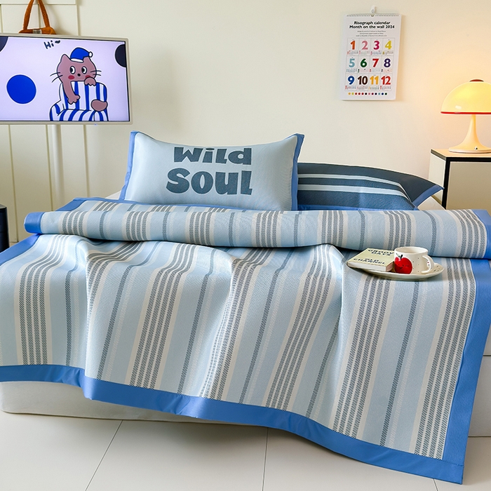 91家纺网 家纺一手货源 找家纺 安哆啦家纺 2025新款A类印花冰藤凉席简约条格系列凉席席子 腔调-床席款