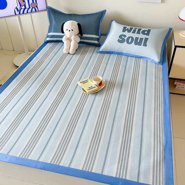 91家纺网 家纺一手货源 找家纺 安哆啦家纺 2025新款A类印花冰藤凉席简约条格系列凉席席子 腔调-床席款