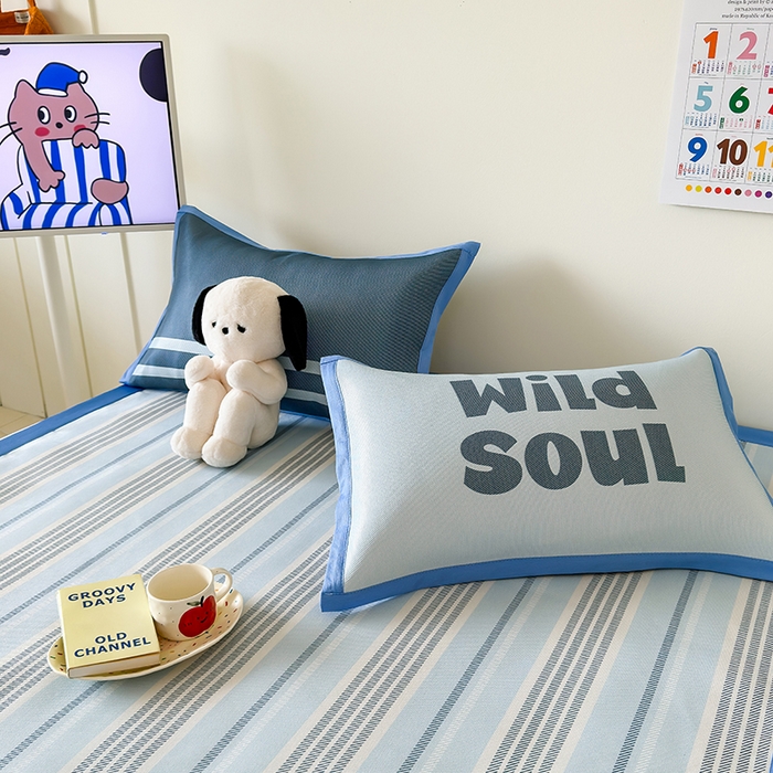 91家纺网 家纺一手货源 找家纺 安哆啦家纺 2025新款A类印花冰藤凉席简约条格系列凉席席子 腔调-床席款