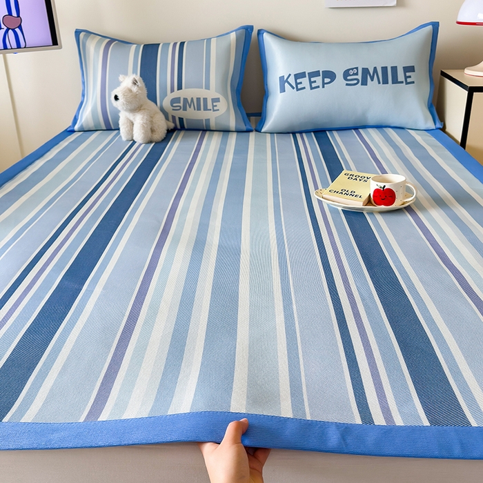 安哆啦家纺 2025新款A类印花冰藤凉席简约条格系列凉席席子 绅士蓝条-床席款