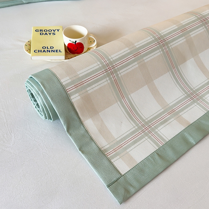 91家纺网 家纺一手货源 找家纺 安哆啦家纺 2025新款A类印花冰藤凉席简约条格系列凉席席子 小绿格-床席款