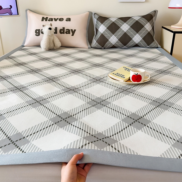 安哆啦家纺 2025新款A类印花冰藤凉席简约条格系列凉席席子 英伦格调-床席款
