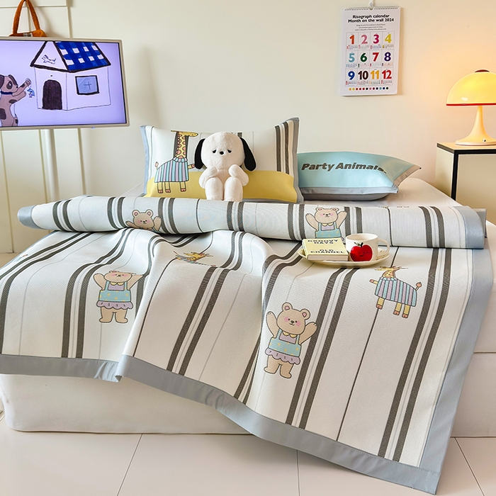 91家纺网 家纺一手货源 找家纺 安哆啦家纺 2025新款A类印花冰藤凉席简约条格系列凉席席子 长颈鹿-床席款