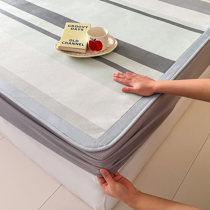 91家纺网 家纺一手货源 找家纺 安哆啦家纺 2025新款A类印花冰藤凉席简约条格系列凉席席子 简约灰条-床笠款