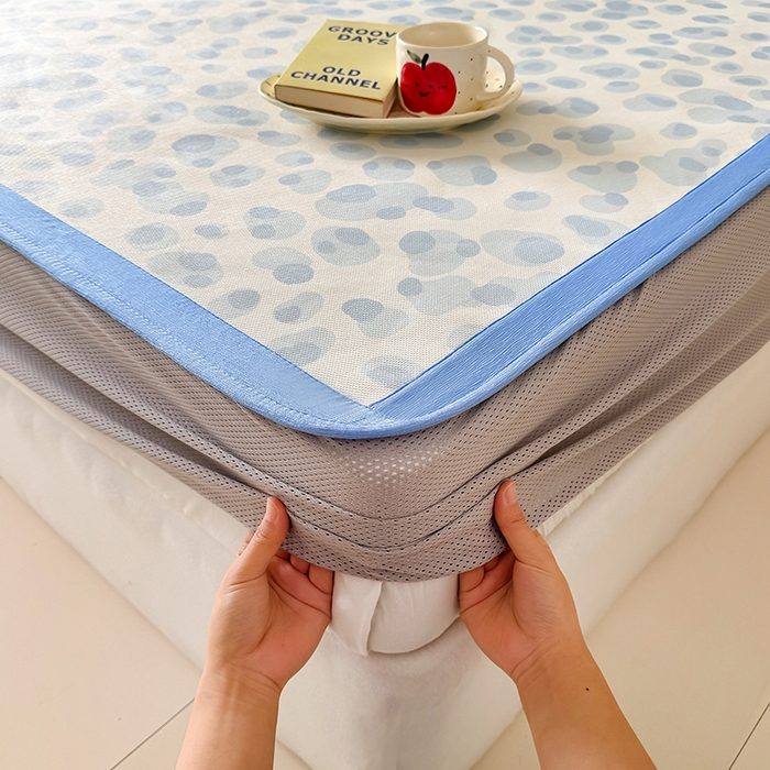 91家纺网 家纺一手货源 找家纺 安哆啦家纺 2025新款A类印花冰藤凉席简约条格系列凉席席子 蓝色豹纹-床笠款