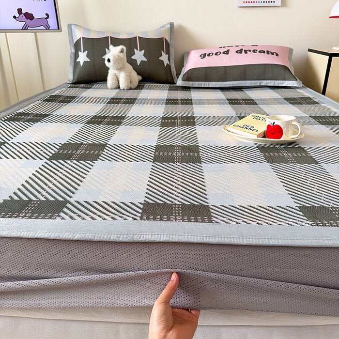 91家纺网 家纺一手货源 找家纺 安哆啦家纺 2025新款A类印花冰藤凉席简约条格系列凉席席子 马赛克-床笠款