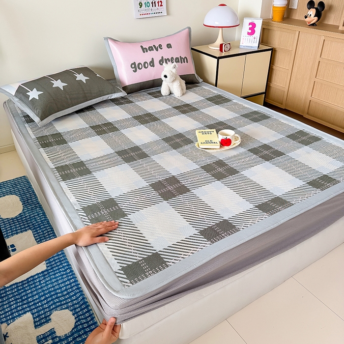 91家纺网 家纺一手货源 找家纺 安哆啦家纺 2025新款A类印花冰藤凉席简约条格系列凉席席子 马赛克-床笠款