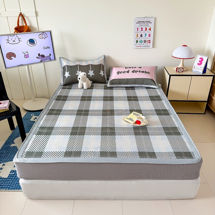 91家纺网 家纺一手货源 找家纺 安哆啦家纺 2025新款A类印花冰藤凉席简约条格系列凉席席子 马赛克-床笠款