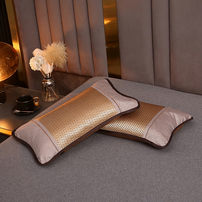 91家纺网 家纺一手货源 找家纺 纽乐家纺 2025新款全荞麦壳枕头夏季冰丝藤席枕芯冰藤荞麦枕竹面凉席枕头 圆角冰藤荞麦枕-金色