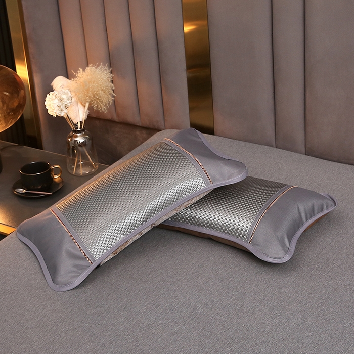 91家纺网 家纺一手货源 找家纺 纽乐家纺 2025新款全荞麦壳枕头夏季冰丝藤席枕芯冰藤荞麦枕竹面凉席枕头 圆角冰藤荞麦枕-银色