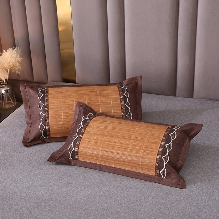 91家纺网 家纺一手货源 找家纺 纽乐家纺 2025新款全荞麦壳枕头夏季冰丝藤席枕芯冰藤荞麦枕竹面凉席枕头 直角竹席荞麦枕-浅咖色