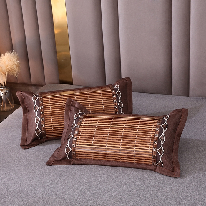 91家纺网 家纺一手货源 找家纺 纽乐家纺 2025新款全荞麦壳枕头夏季冰丝藤席枕芯冰藤荞麦枕竹面凉席枕头 直角竹席荞麦枕-深咖色