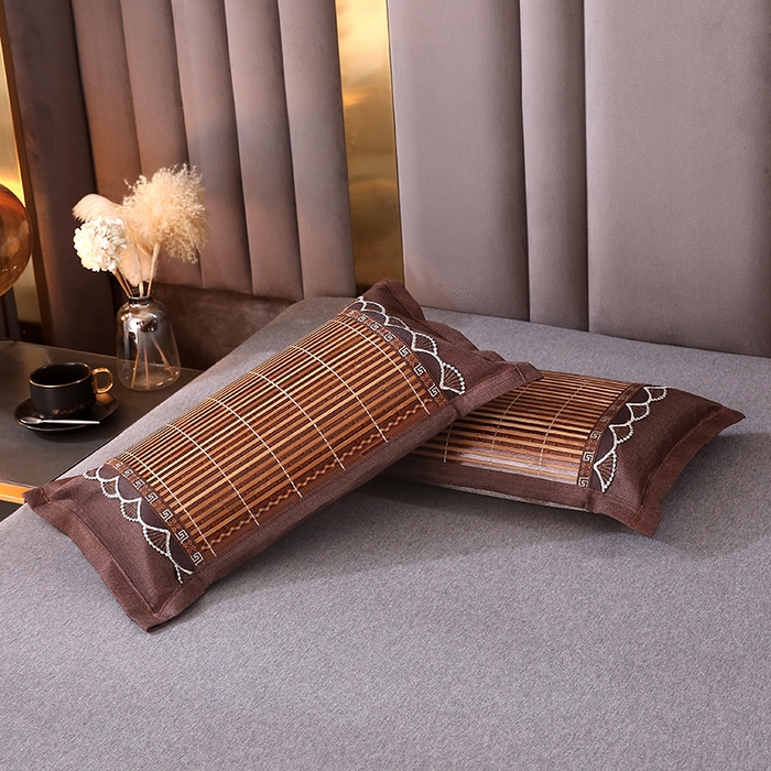 91家纺网 家纺一手货源 找家纺 纽乐家纺 2025新款全荞麦壳枕头夏季冰丝藤席枕芯冰藤荞麦枕竹面凉席枕头 直角竹席荞麦枕-深咖色