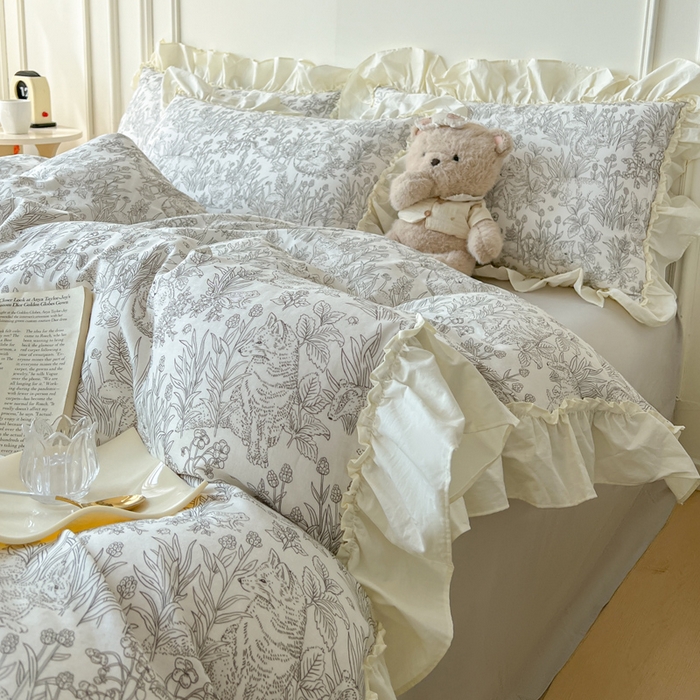 91家纺网 家纺一手货源 找家纺 （总）涵宸家纺 2025新款A类全棉双层纱荷叶花边四件套