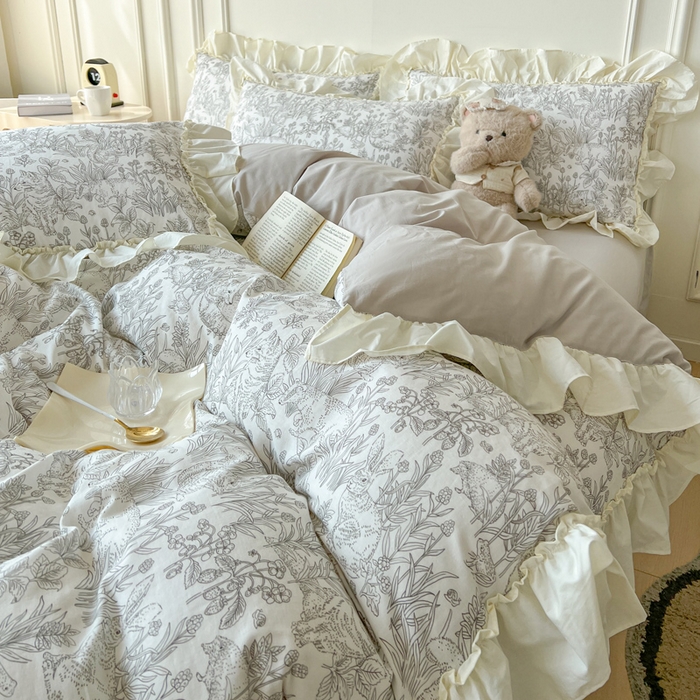 91家纺网 家纺一手货源 找家纺 （总）涵宸家纺 2025新款A类全棉双层纱荷叶花边四件套