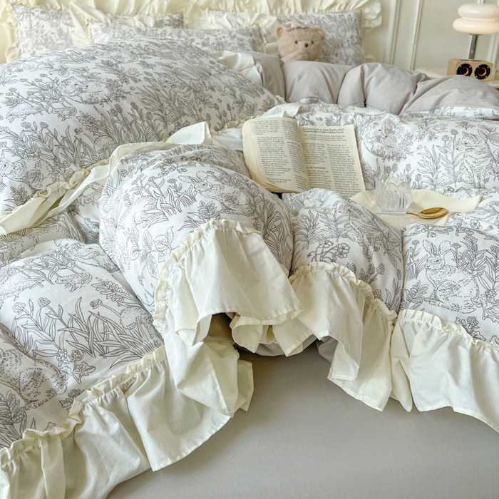 91家纺网 家纺一手货源 找家纺 （总）涵宸家纺 2025新款A类全棉双层纱荷叶花边四件套