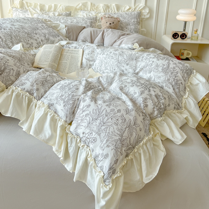 91家纺网 家纺一手货源 找家纺 （总）涵宸家纺 2025新款A类全棉双层纱荷叶花边四件套