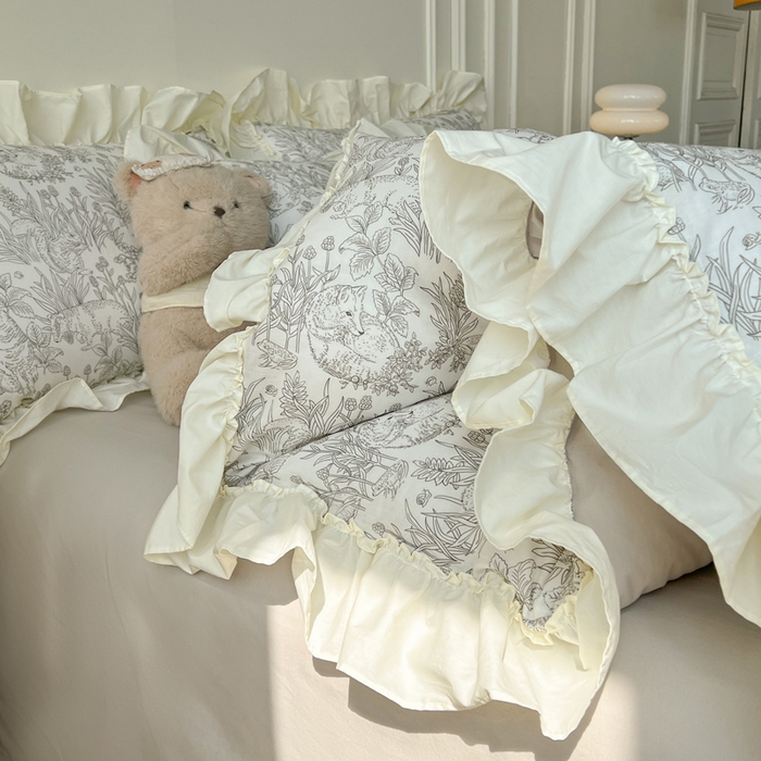 91家纺网 家纺一手货源 找家纺 （总）涵宸家纺 2025新款A类全棉双层纱荷叶花边四件套