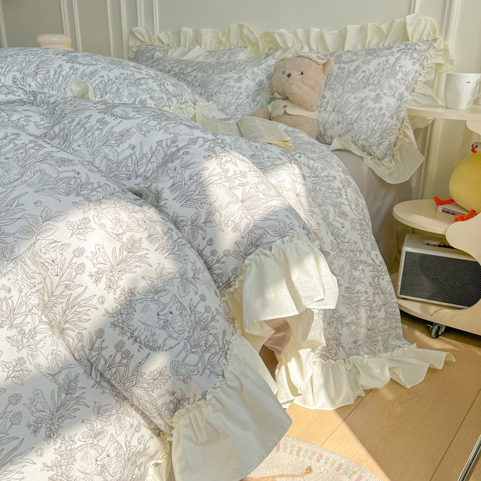 91家纺网 家纺一手货源 找家纺 （总）涵宸家纺 2025新款A类全棉双层纱荷叶花边四件套