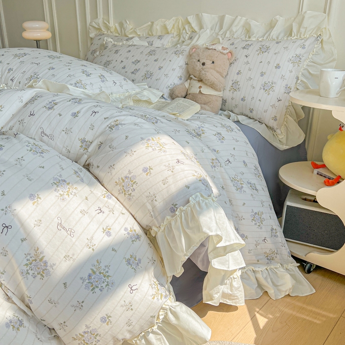 91家纺网 家纺一手货源 找家纺 （总）涵宸家纺 2025新款A类全棉双层纱荷叶花边四件套