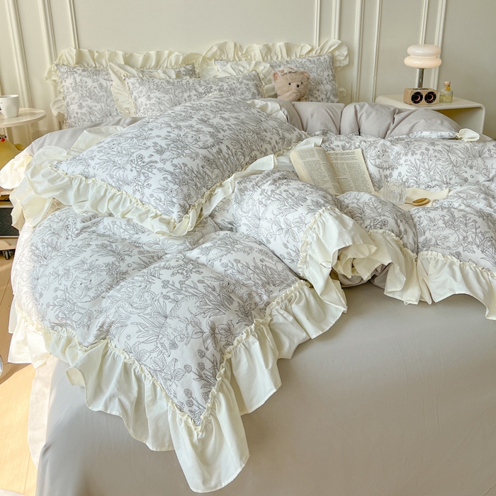 91家纺网 家纺一手货源 找家纺 涵宸家纺 2025新款A类全棉双层纱荷叶花边四件套 花边-白薇