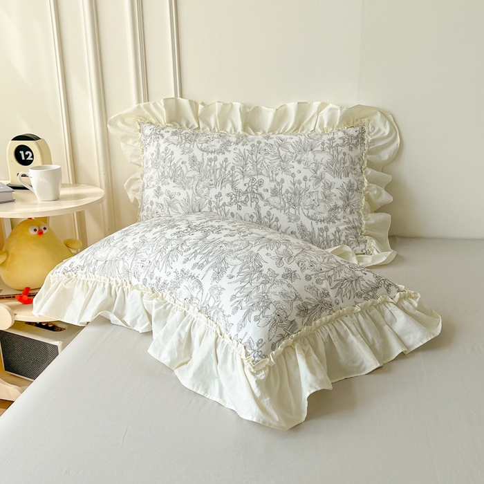 91家纺网 家纺一手货源 找家纺 涵宸家纺 2025新款A类全棉双层纱荷叶花边四件套 花边-白薇