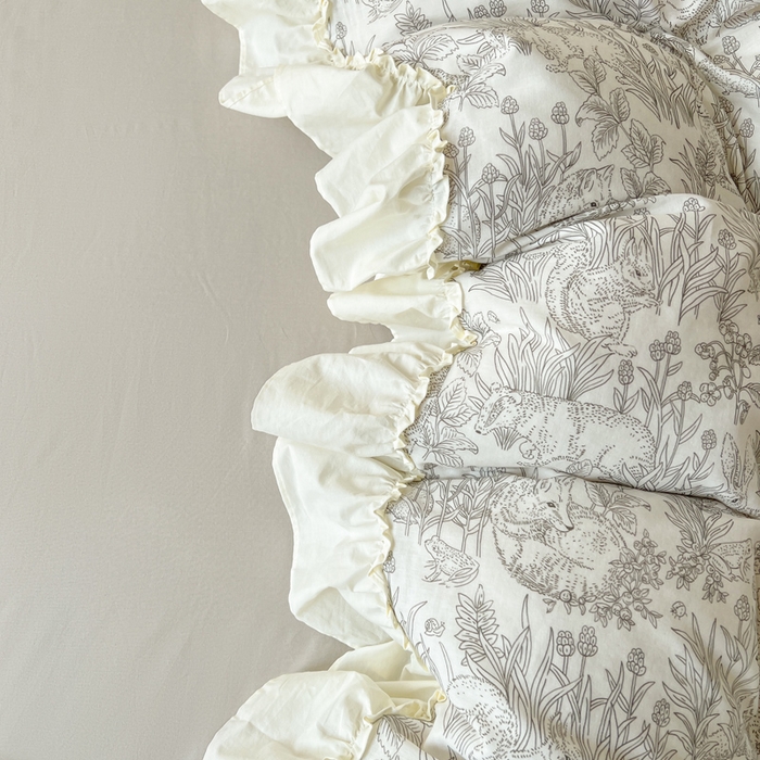 91家纺网 家纺一手货源 找家纺 涵宸家纺 2025新款A类全棉双层纱荷叶花边四件套 花边-白薇