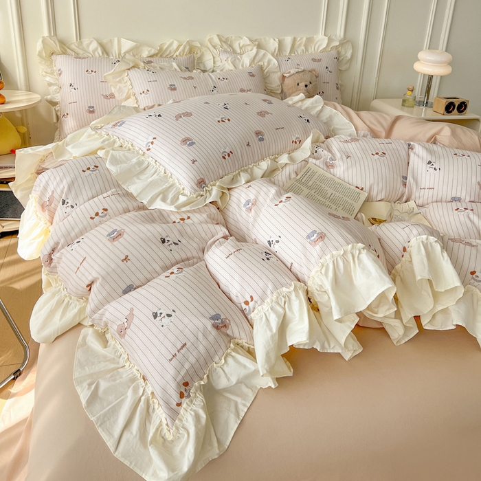 91家纺网 家纺一手货源 找家纺 涵宸家纺 2025新款A类全棉双层纱荷叶花边四件套 花边-哈基米