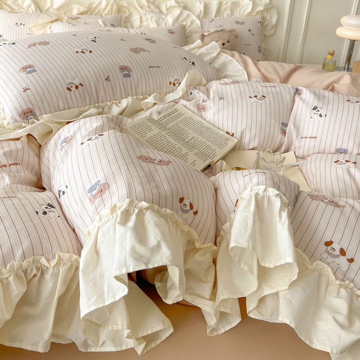 91家纺网 家纺一手货源 找家纺 涵宸家纺 2025新款A类全棉双层纱荷叶花边四件套 花边-哈基米