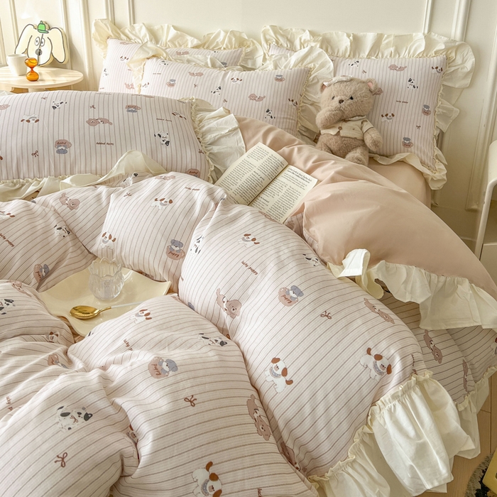 91家纺网 家纺一手货源 找家纺 涵宸家纺 2025新款A类全棉双层纱荷叶花边四件套 花边-哈基米