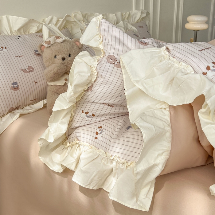 91家纺网 家纺一手货源 找家纺 涵宸家纺 2025新款A类全棉双层纱荷叶花边四件套 花边-哈基米