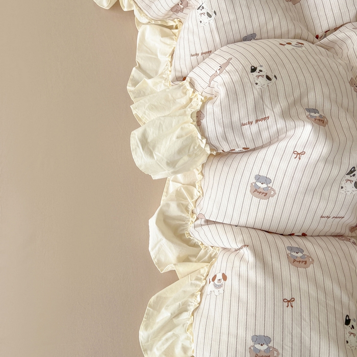 91家纺网 家纺一手货源 找家纺 涵宸家纺 2025新款A类全棉双层纱荷叶花边四件套 花边-哈基米