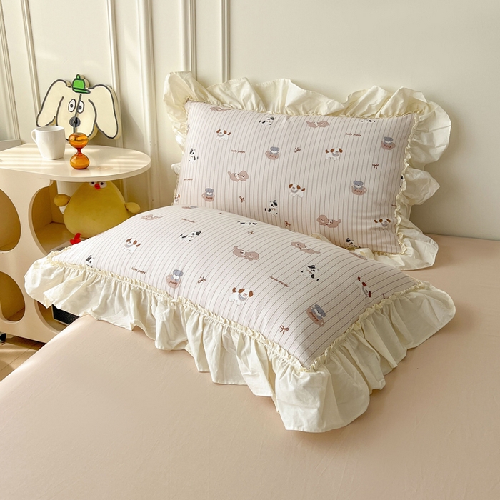 91家纺网 家纺一手货源 找家纺 涵宸家纺 2025新款A类全棉双层纱荷叶花边四件套 花边-哈基米