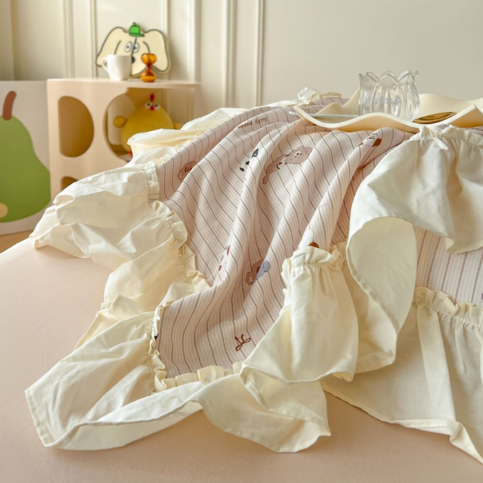 91家纺网 家纺一手货源 找家纺 涵宸家纺 2025新款A类全棉双层纱荷叶花边四件套 花边-哈基米