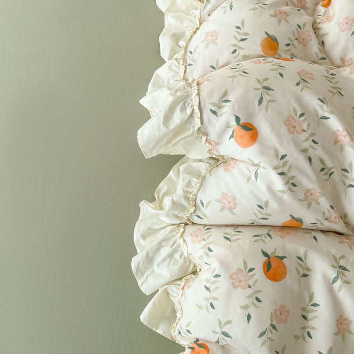 91家纺网 家纺一手货源 找家纺 涵宸家纺 2025新款A类全棉双层纱荷叶花边四件套 花边-橘子花