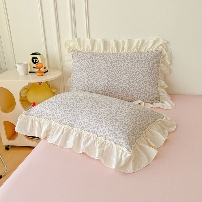 91家纺网 家纺一手货源 找家纺 涵宸家纺 2025新款A类全棉双层纱荷叶花边四件套 花边-甜酷豹纹