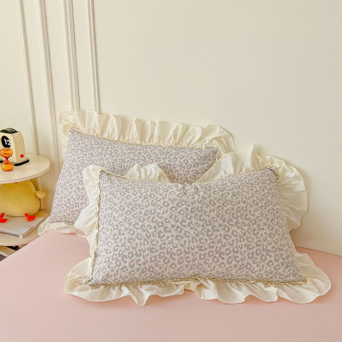 91家纺网 家纺一手货源 找家纺 涵宸家纺 2025新款A类全棉双层纱荷叶花边四件套 花边-甜酷豹纹