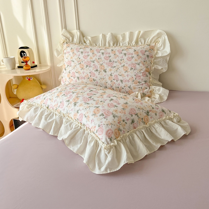 91家纺网 家纺一手货源 找家纺 涵宸家纺 2025新款A类全棉双层纱荷叶花边四件套 花边-婉然